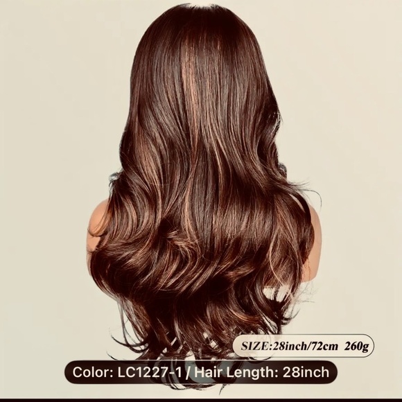 26” Brown with Red Highlights High Density Synthetic Wavy Hair Topper - Picture 2 of 5